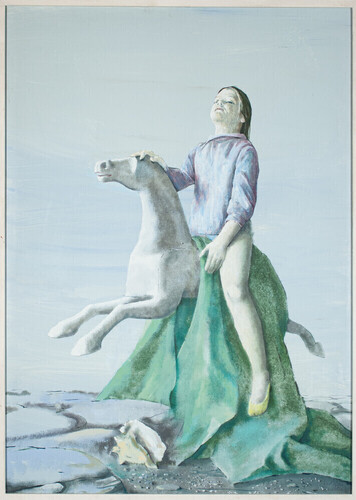 Jeune fille et cheval à bascule